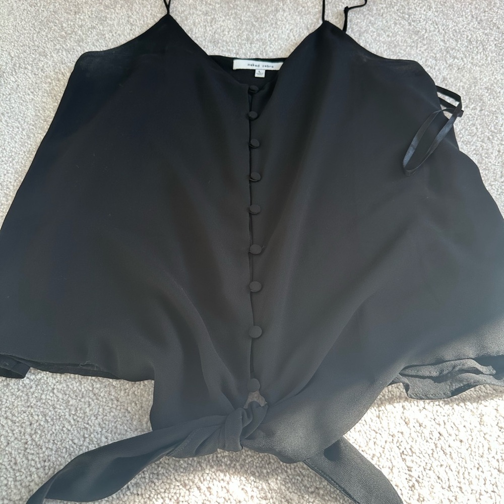 Naked Zebra Tie-Front V-Neck Camisole - Black - Large - Picture 3 of 4